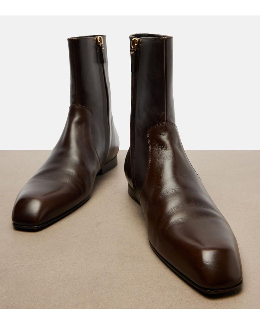 Khaite Brown Colt Leather Ankle Boots