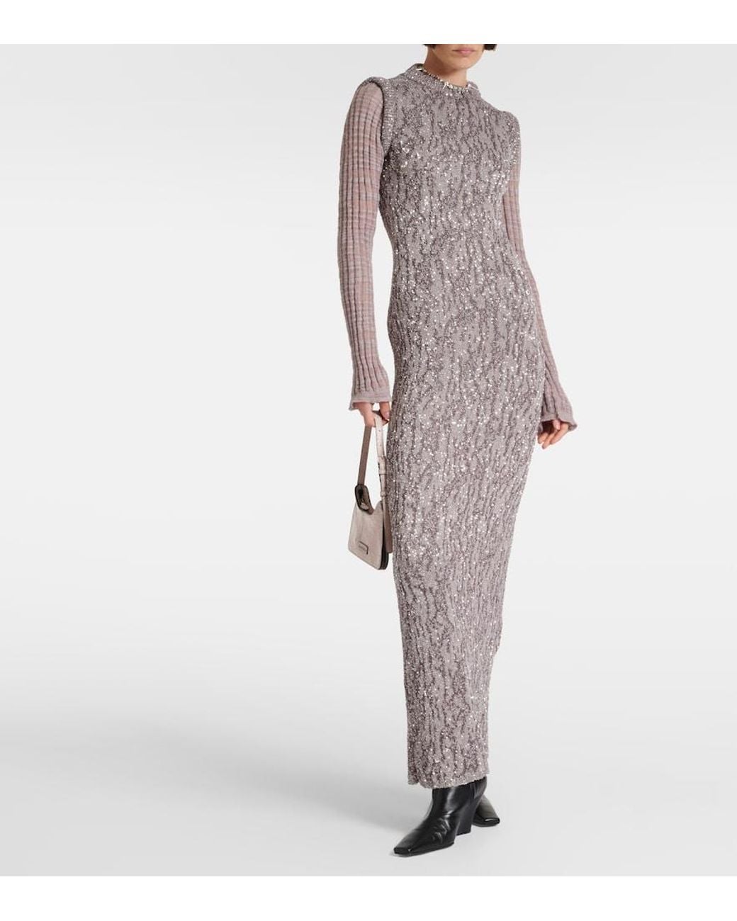Acne Gray Sequined Jacquard Maxi Dress
