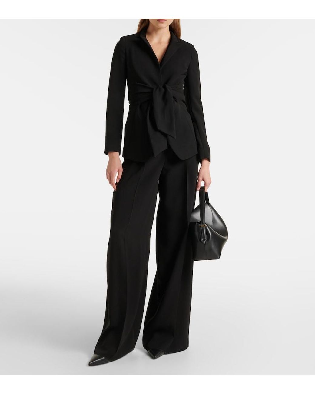 Max Mara Black Pleated Cady Wide-Leg Pants