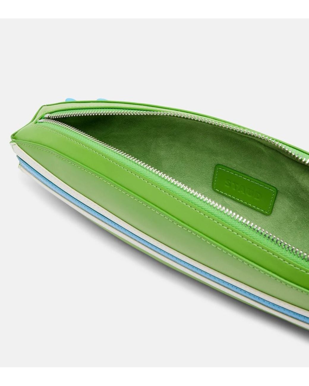 Staud Green Surfboard Striped Leather Clutch