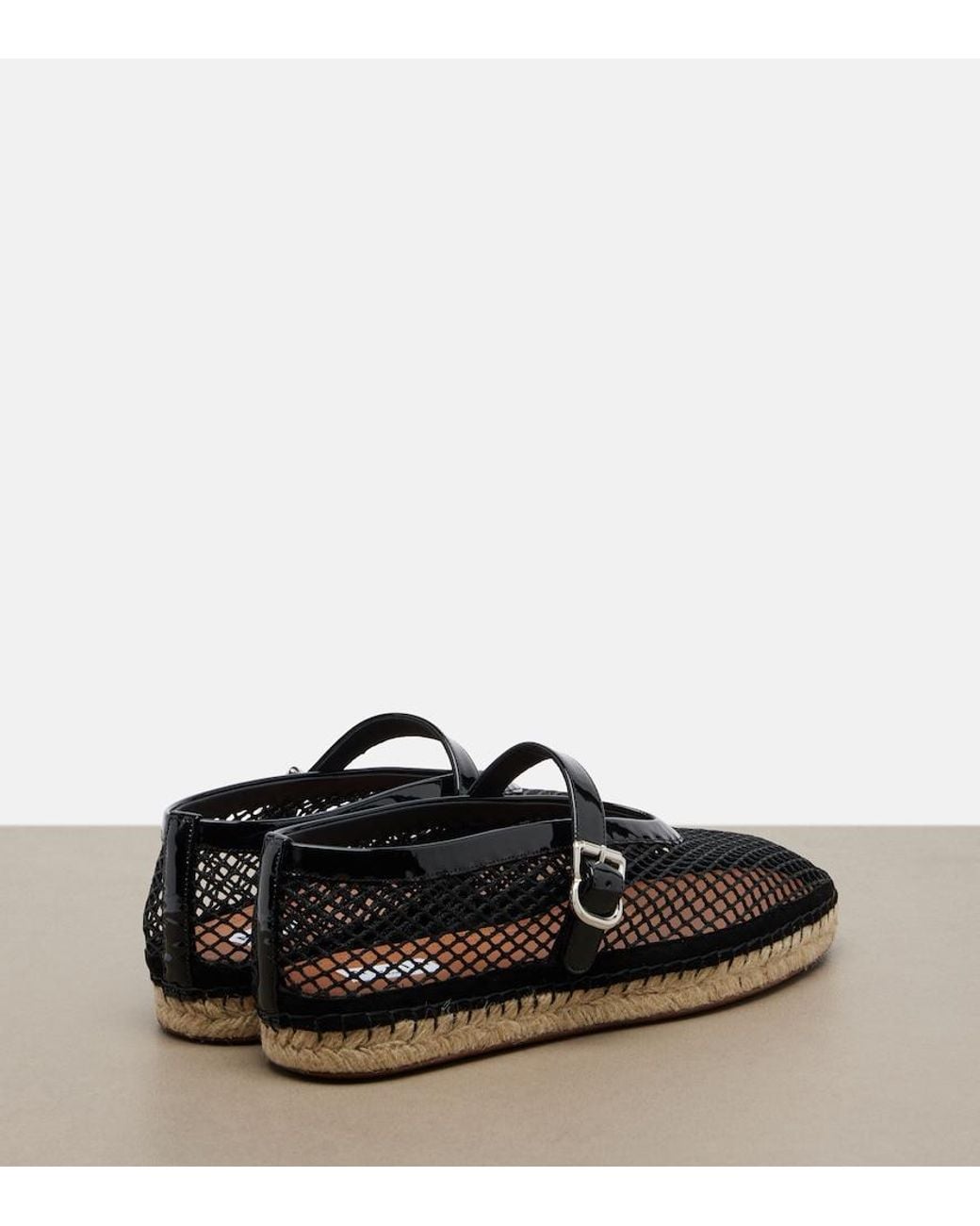 Alaïa Black Fishnet Leather-Trimmed Espadrilles