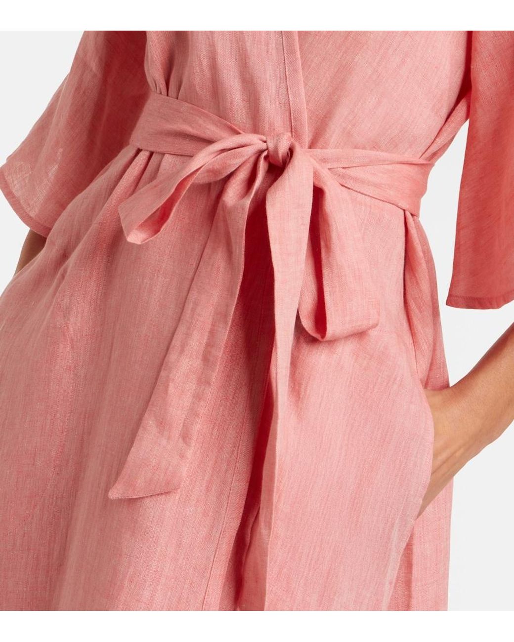 Eres Pink Audacieuse Belted Linen Maxi Dress
