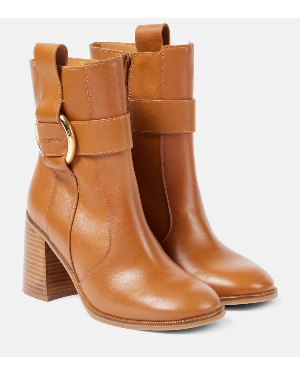 See By Chloé Brown New Ring 80 Leather Ankle Boots