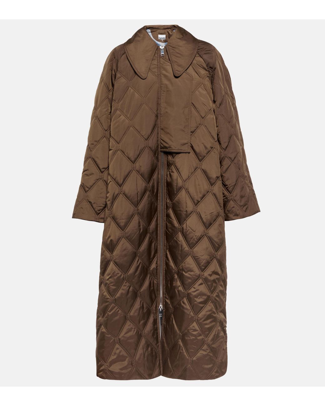 Ganni Oversized Quilted Coat in Brown | Lyst Australia