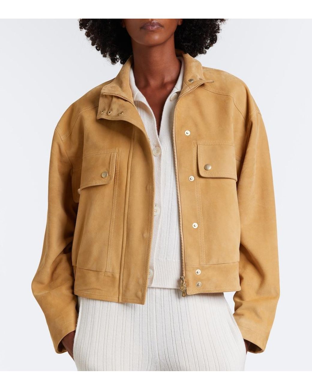 Eleventy Natural Suede Bomber Jacket
