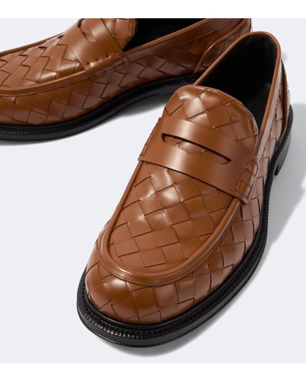 Bottega Veneta Brown James Intrecciato Leather Penny Loafers for men