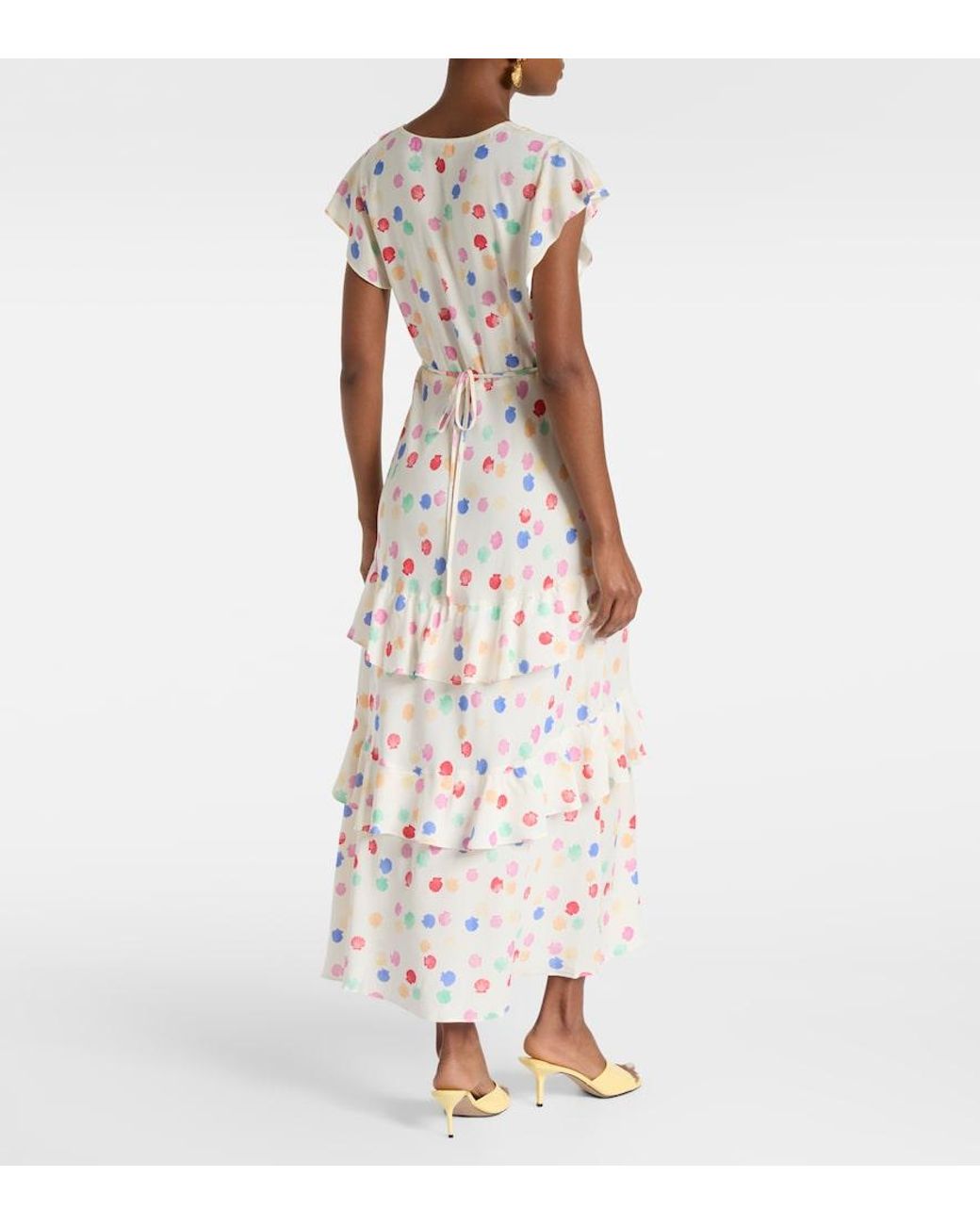 Rixo White Meena Polka-Dot Tiered Maxi Dress