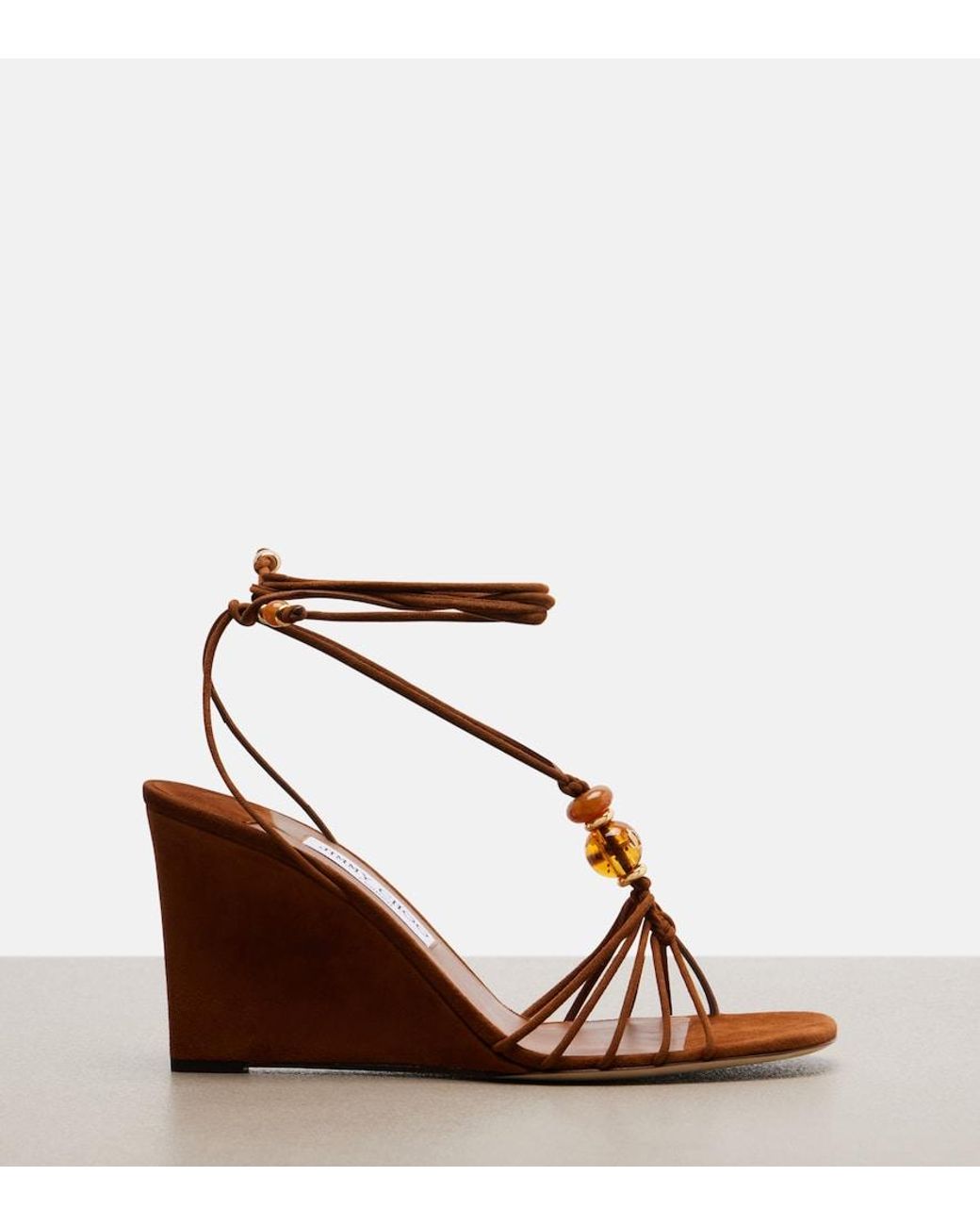 Jimmy Choo Brown Lova Embellished Suede Wedge Sandals
