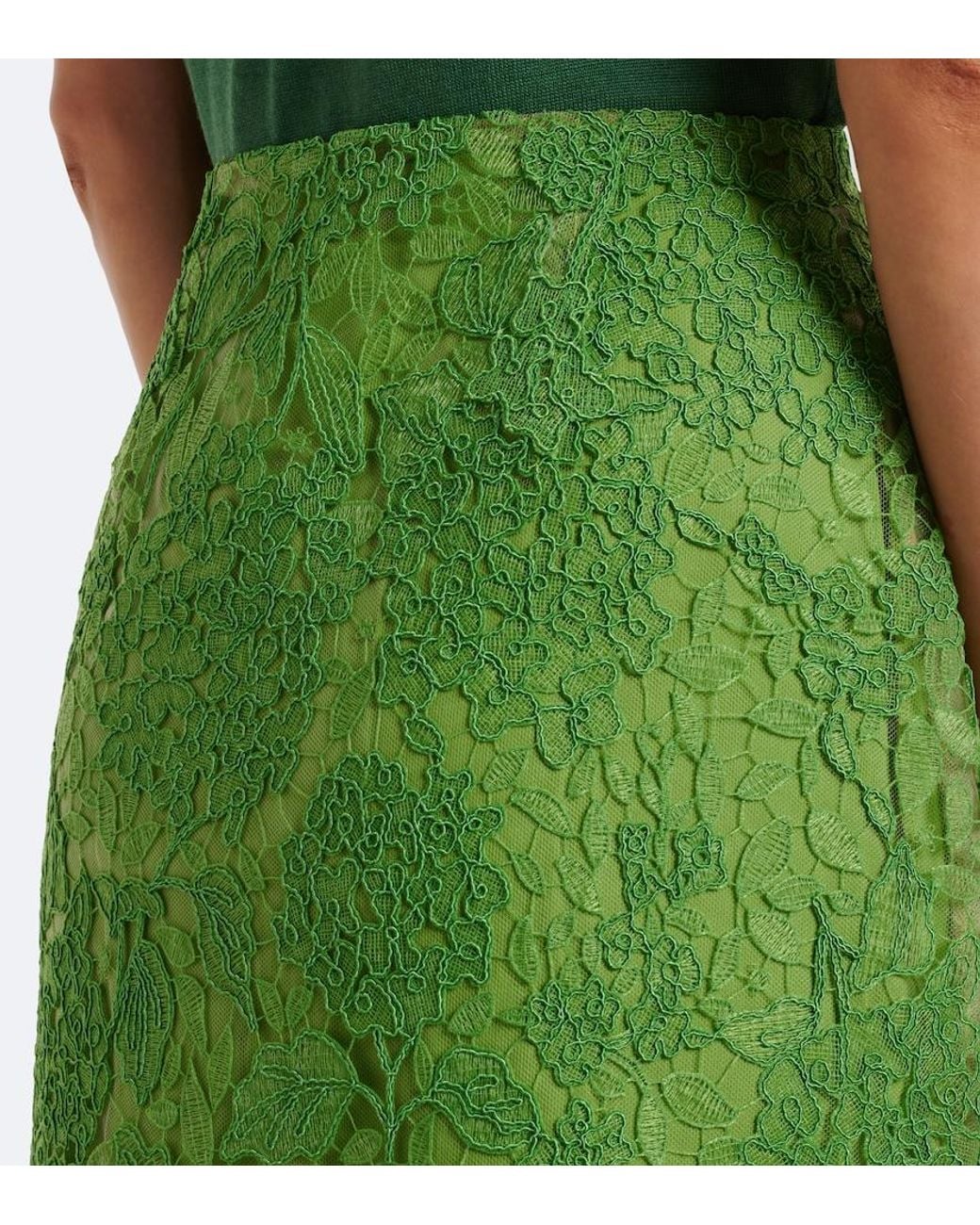 Carolina Herrera Green Floral Lace Midi Skirt
