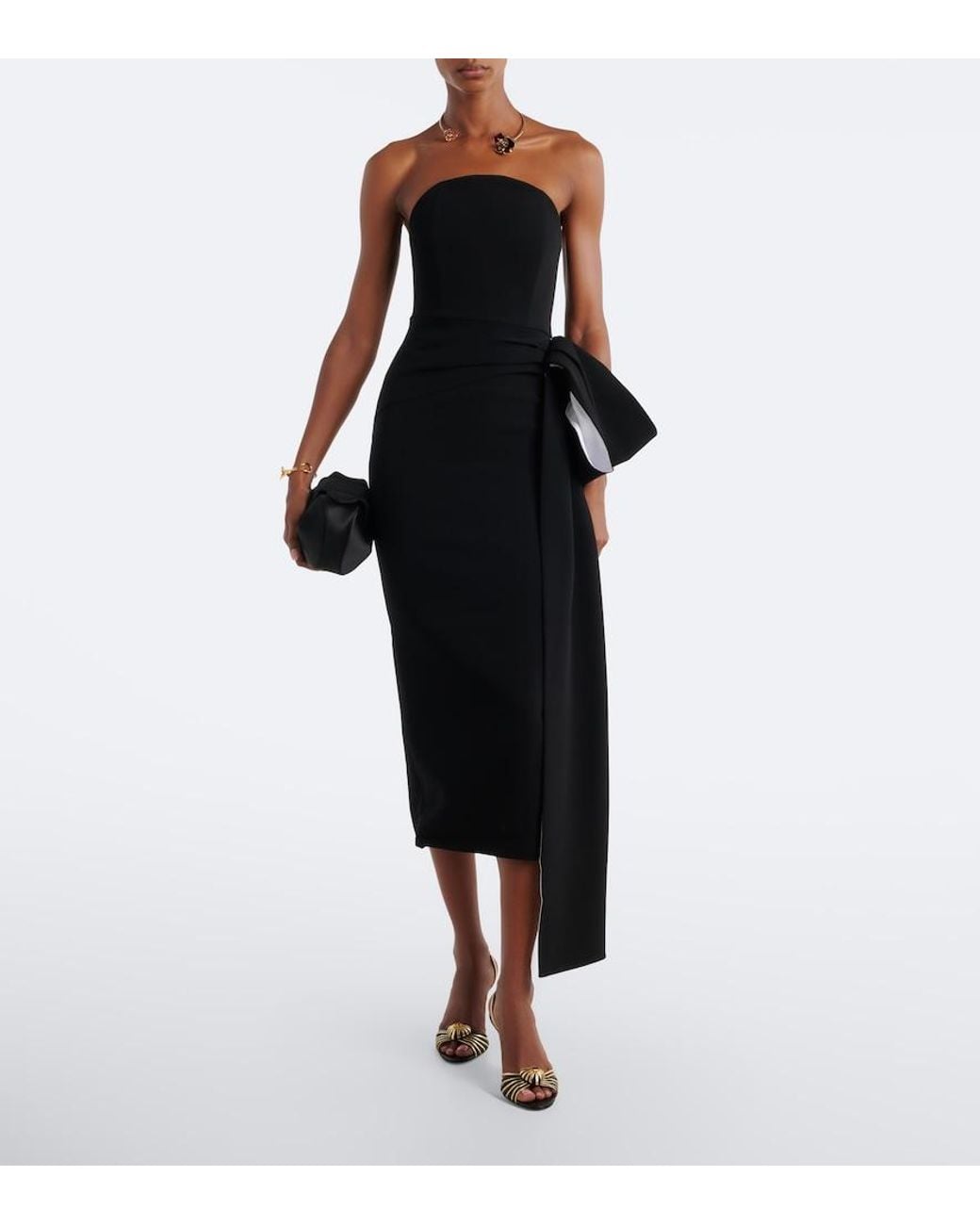 Roland Mouret Black Draped Strapless Crepe Cocktail Dress