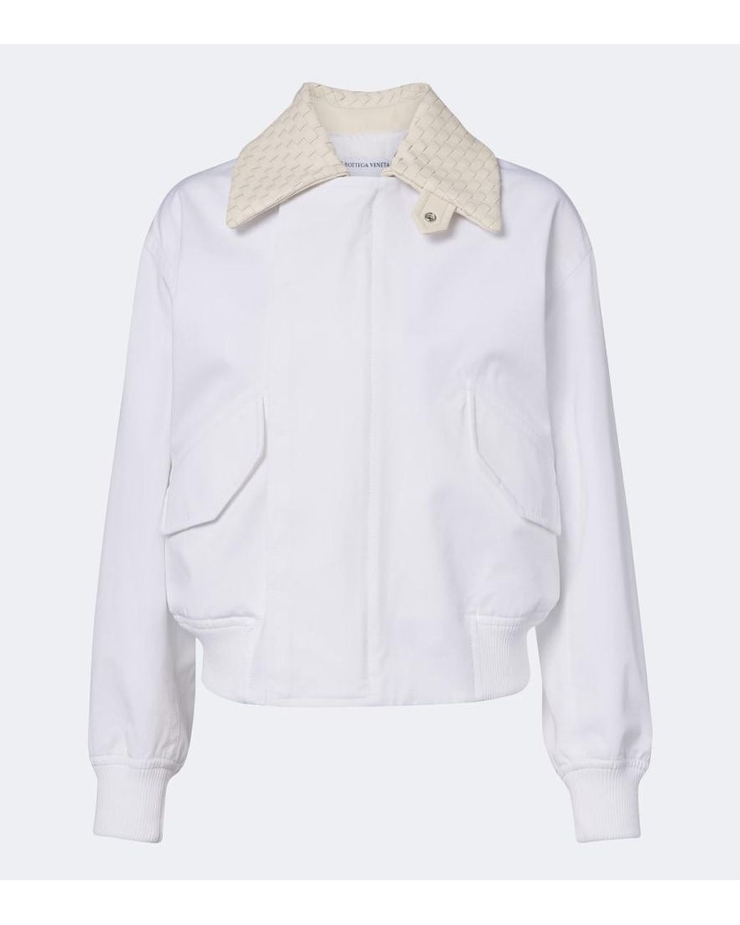 Bottega Veneta White Intrecciato Cotton Blouson Jacket