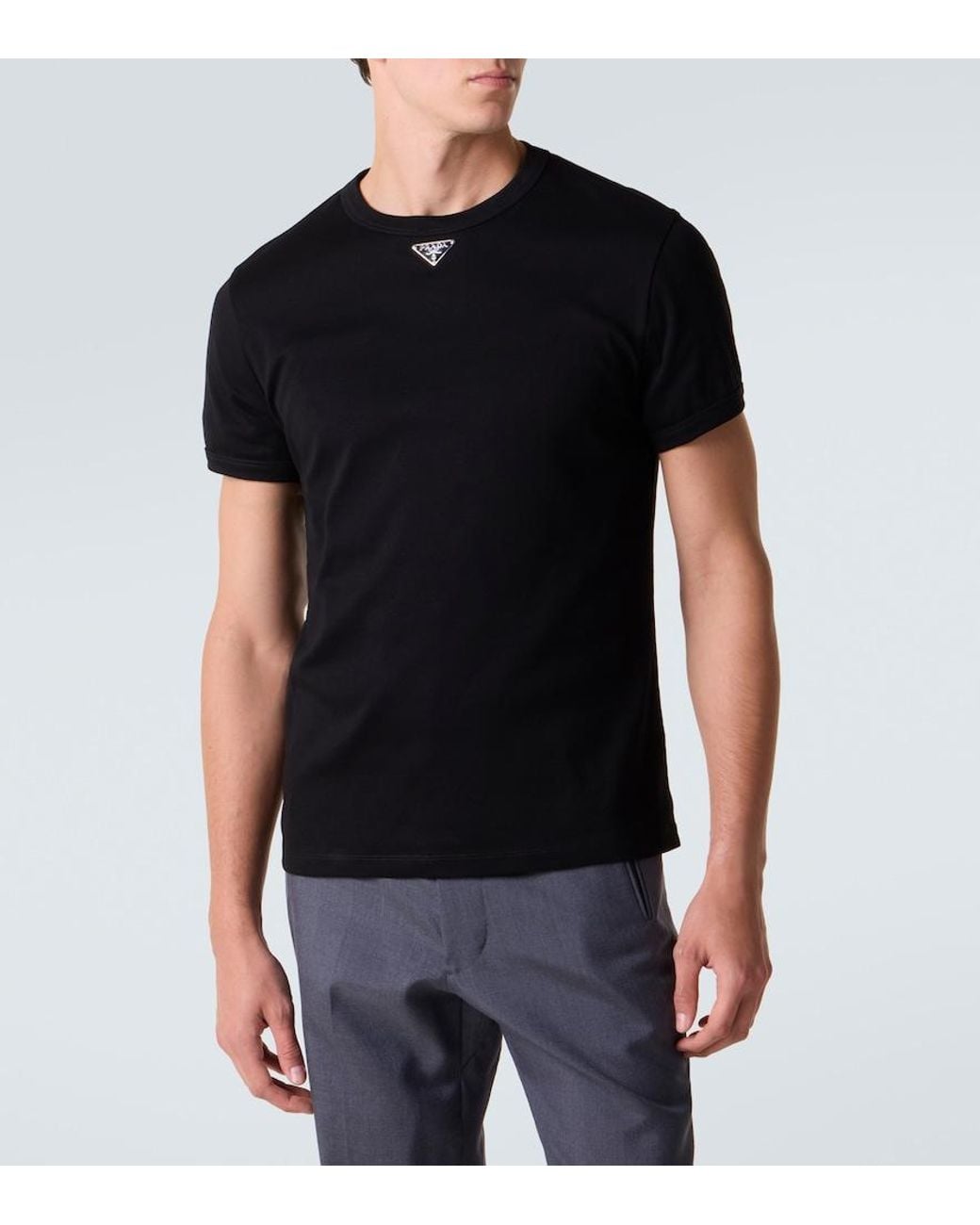 Camiseta Triangle De Jersey De Algodon Prada de hombre de color Black
