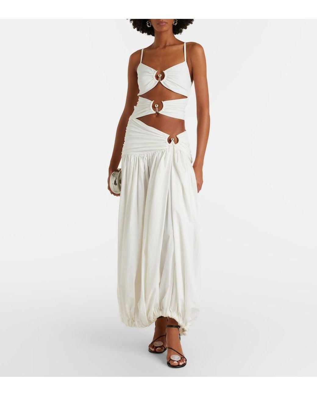 Christopher Esber White Orbit Cutout Ruched Jersey Maxi Dress