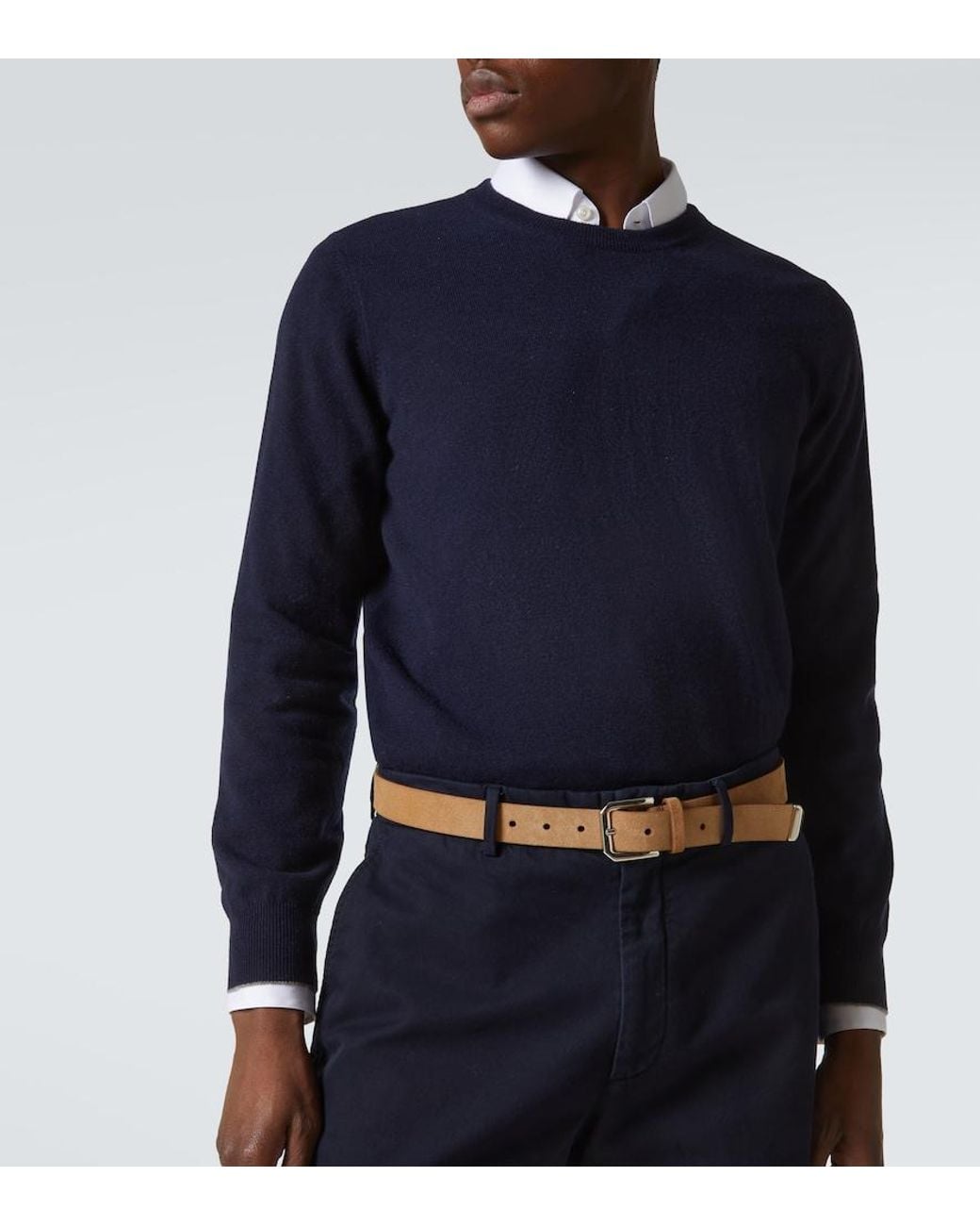 Brunello Cucinelli Blue Cashmere Crewneck Sweater for men