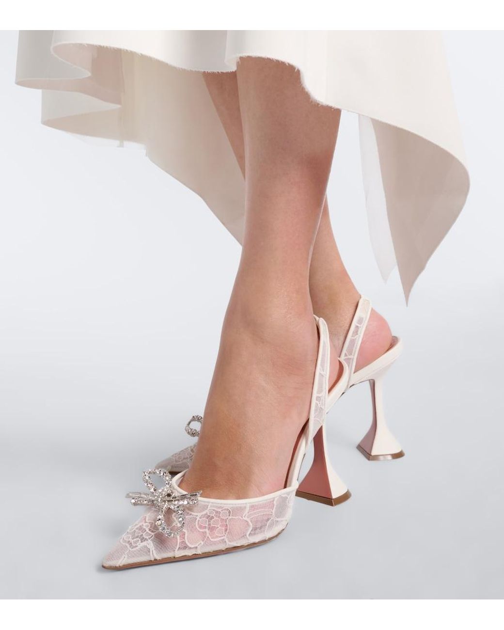 AMINA MUADDI White Rosie Embellished Lace Slingback Pumps
