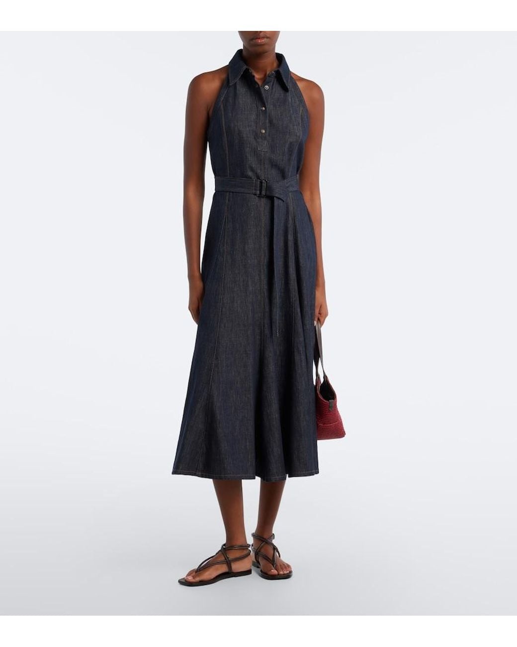 Brunello Cucinelli Black Monilli Belted Denim Polo Dress