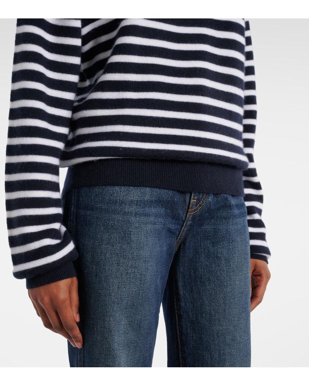 Khaite Blue Viola Striped Cashmere-Blend Sweater