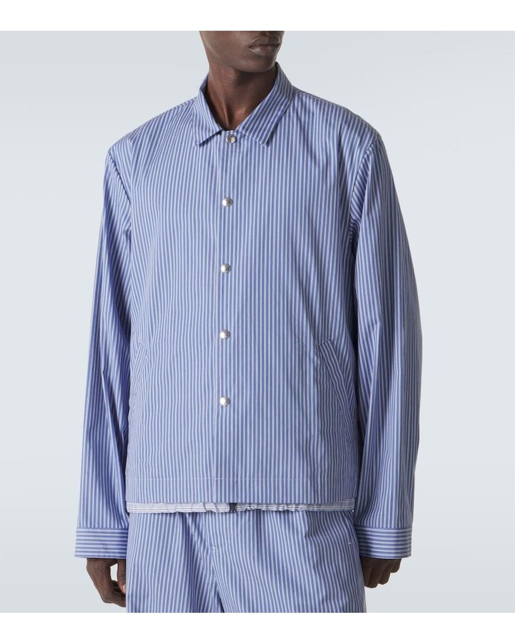 Sacai Blue Striped Cotton Poplin Blouson Jacket for men