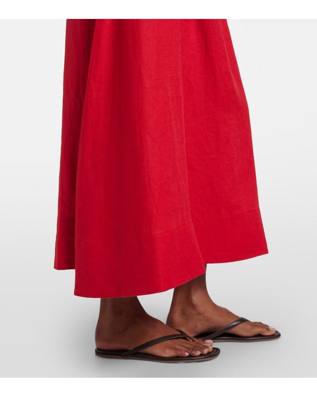 Staud Ayla Shirred Linen Midi Dress