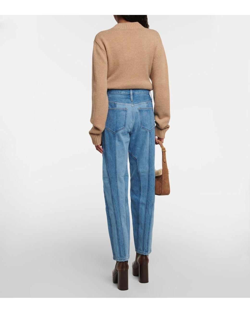 FRAME Blue Warped Stripe Barrel High-rise Jeans