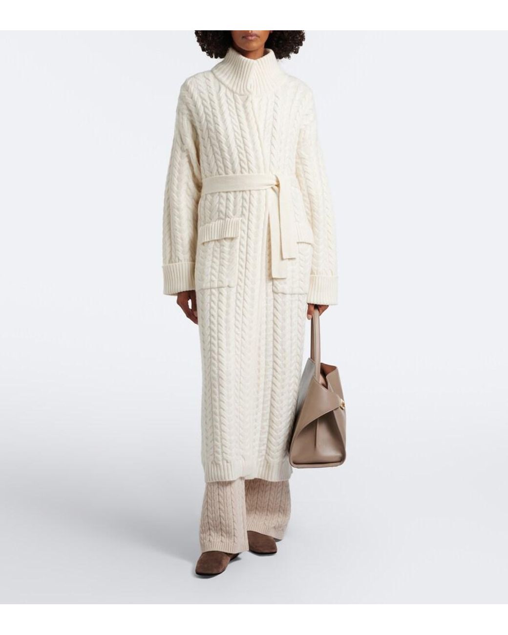 arch4 Natural Bond Street Cable-Knit Cashmere Long Cardigan