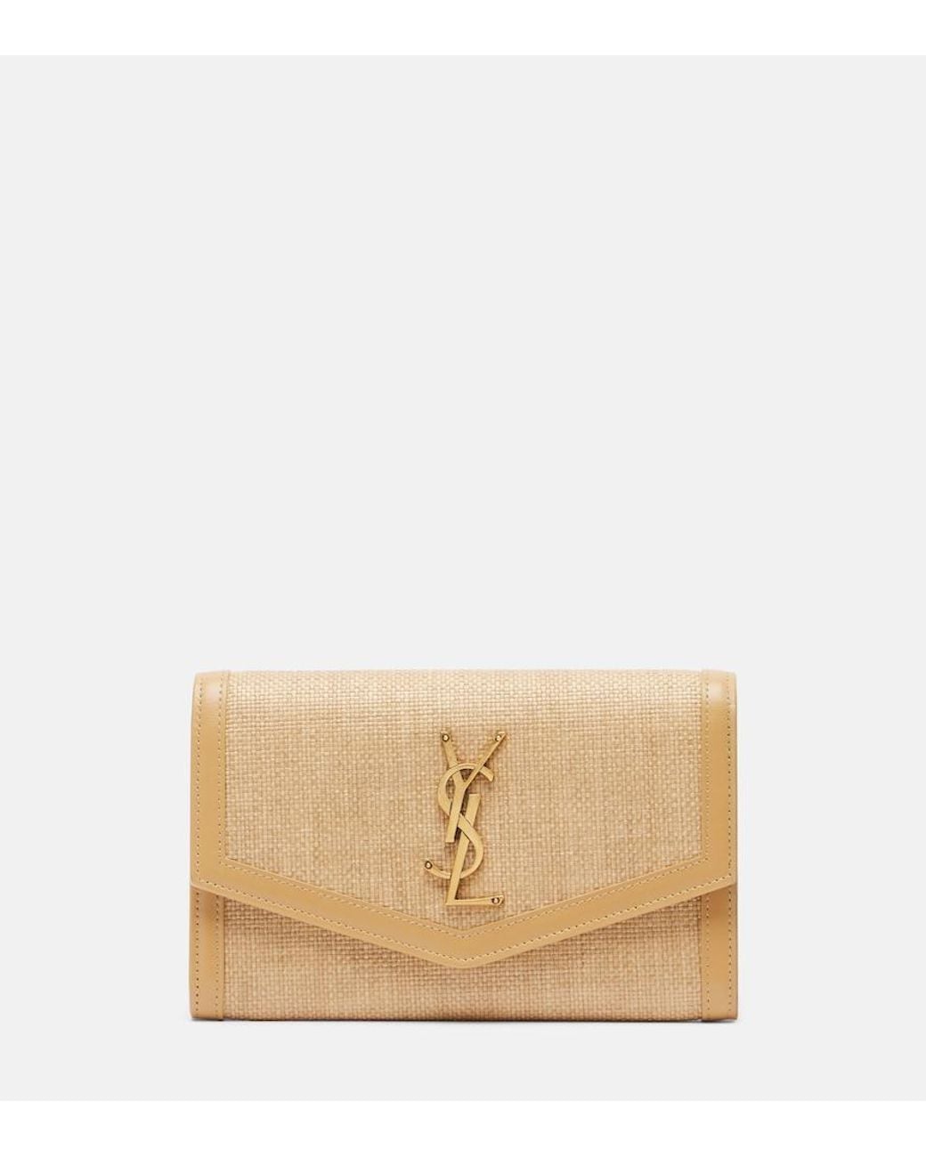 Saint Laurent Natural Uptown Raffia Wallet On Chain