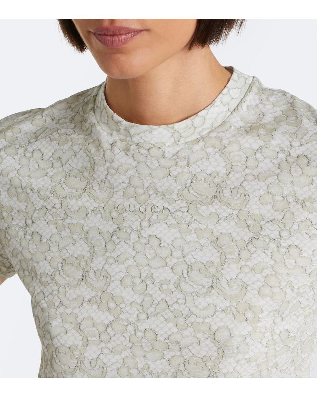 Gucci White Lace Printed Cotton T-Shirt