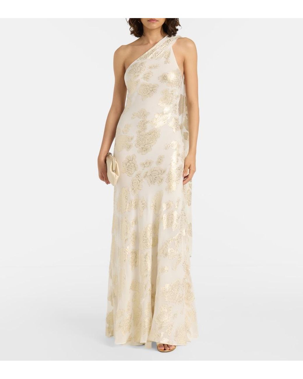 Alexandra Miro White Ava Silk-Blend Lame Maxi Dress