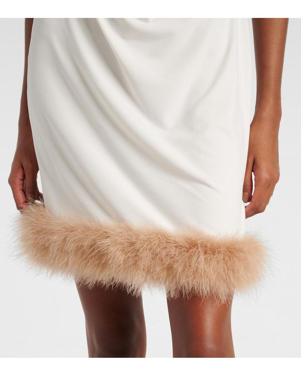 Coperni White Boa Feather-Trimmed Jersey Minidress