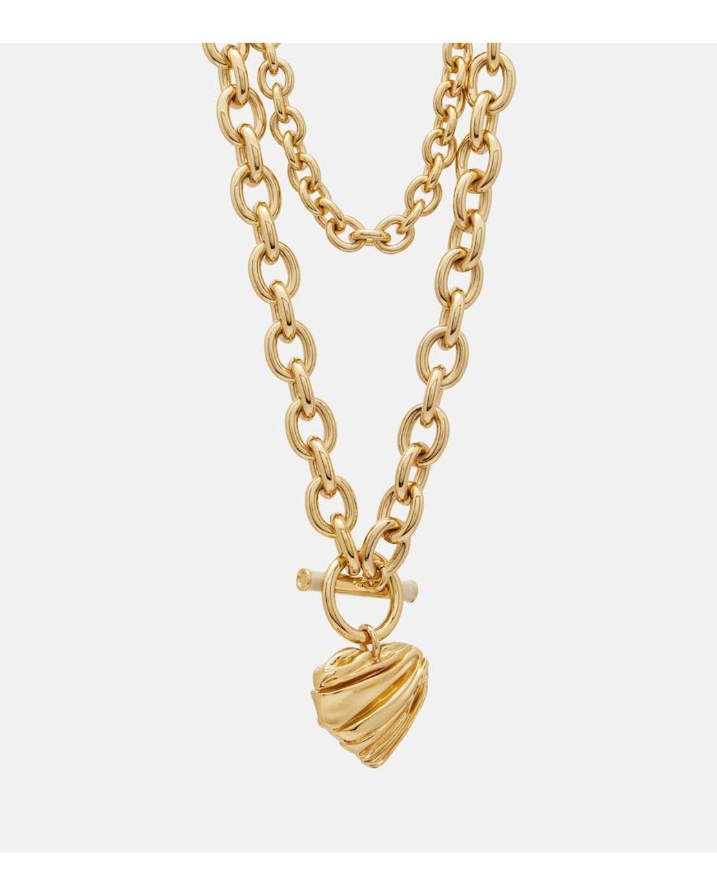 Chloé Metallic Pleated Heart Pendant Necklace