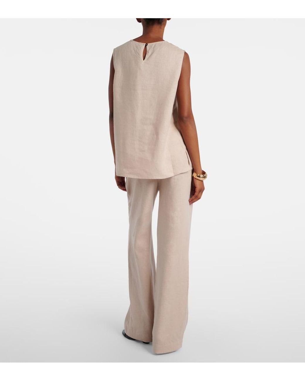 Asceno Natural Rivello Linen Wide-Leg Pants