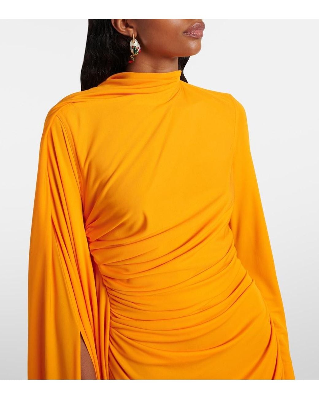 Bottega Veneta Orange Draped Jersey Maxi Dress