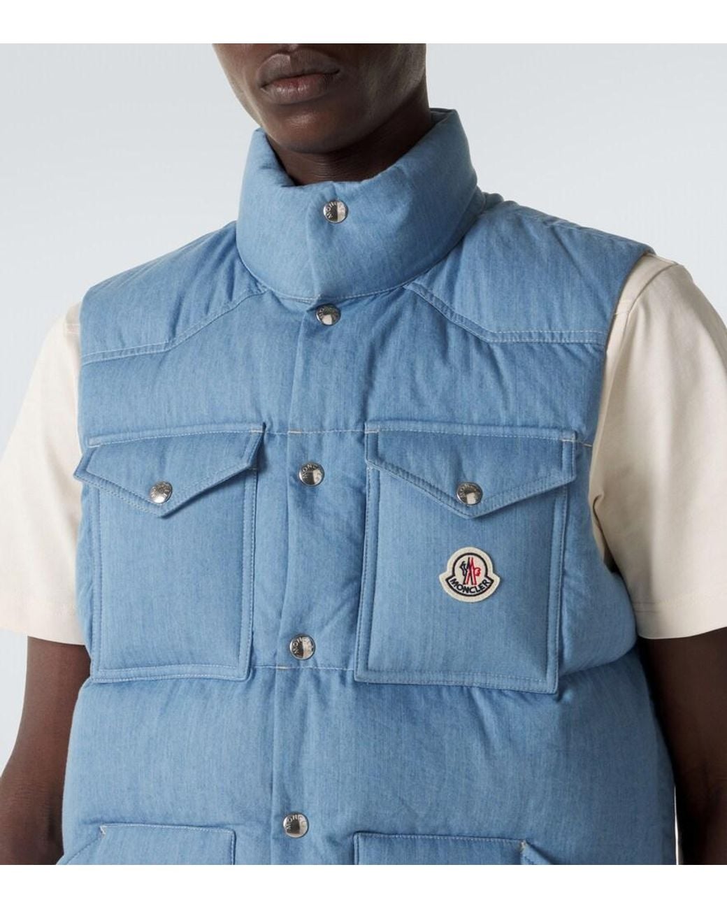 Chaleco De Plumas Ervional De Denim Moncler de hombre de color Blue