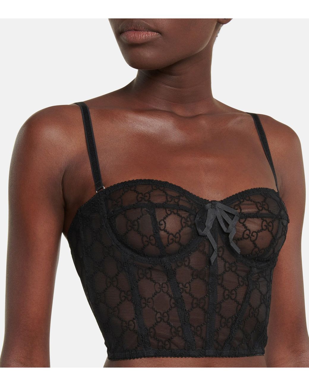 Gucci GG Embroidered Tulle Bralette in Black | Lyst