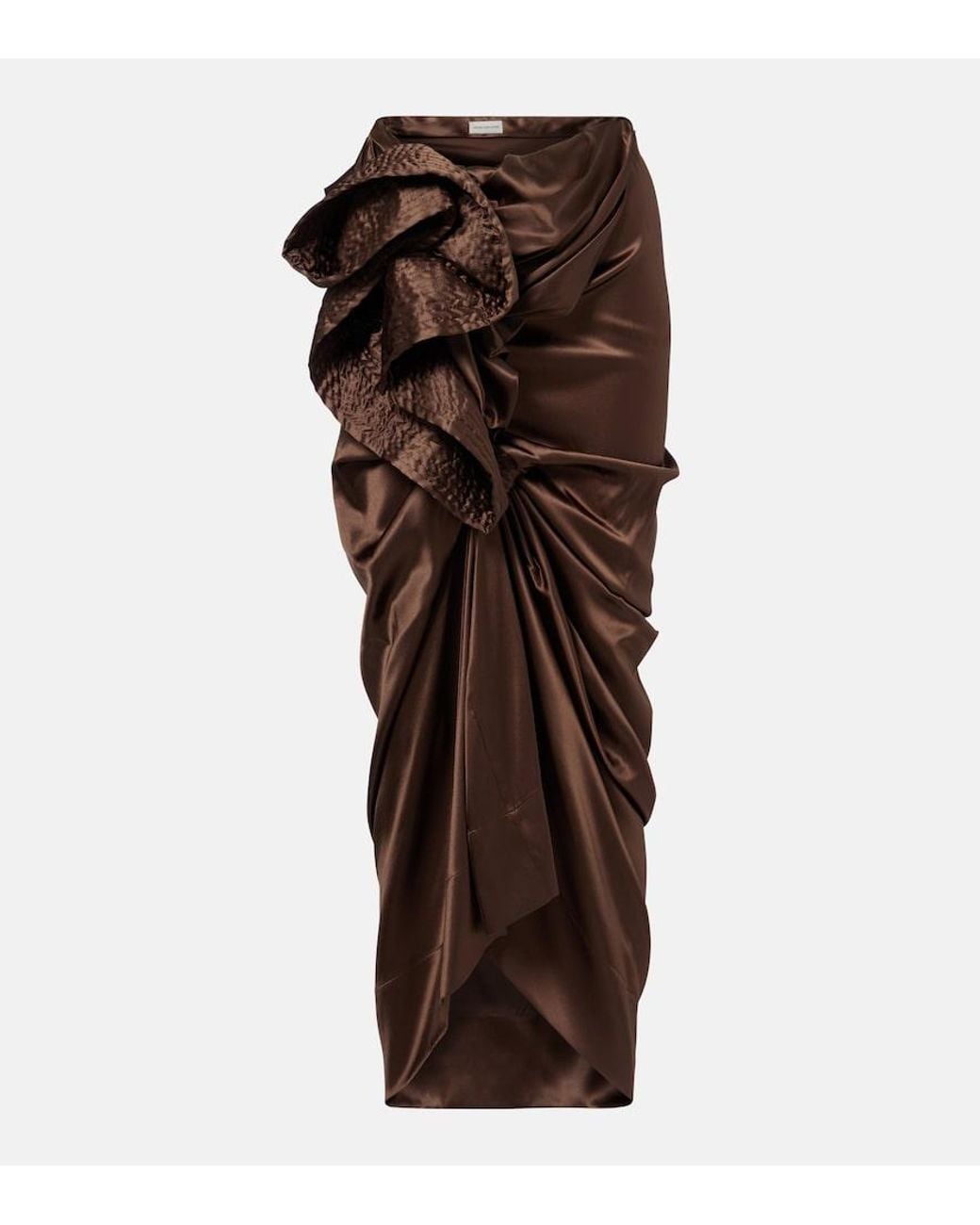 Dries Van Noten Brown Draped Silk-Blend Satin Midi Skirt