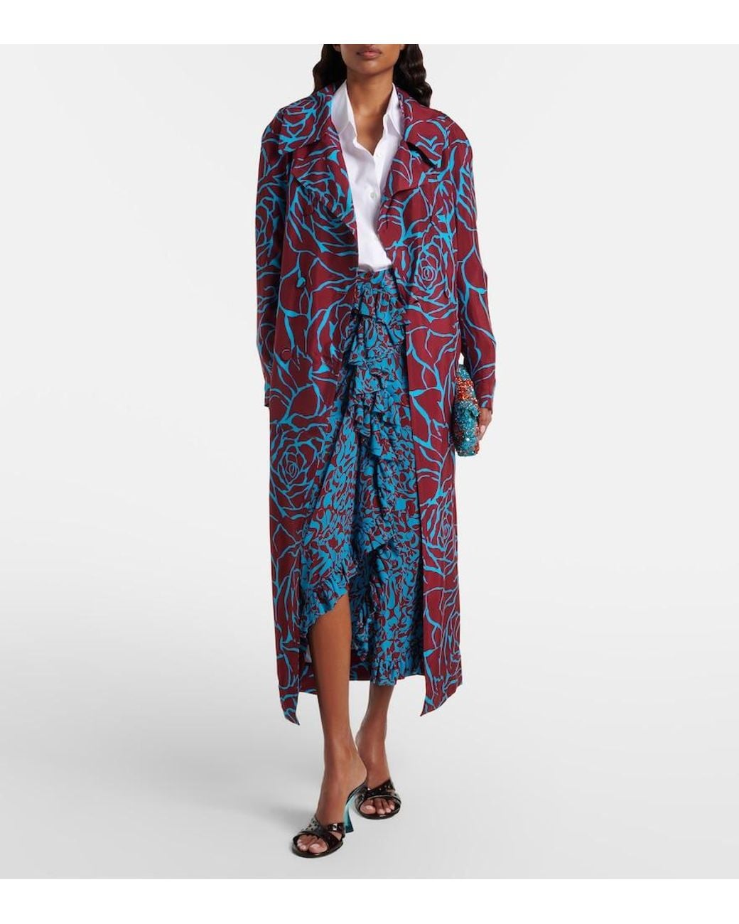 Dries Van Noten Blue Printed Twill Coat