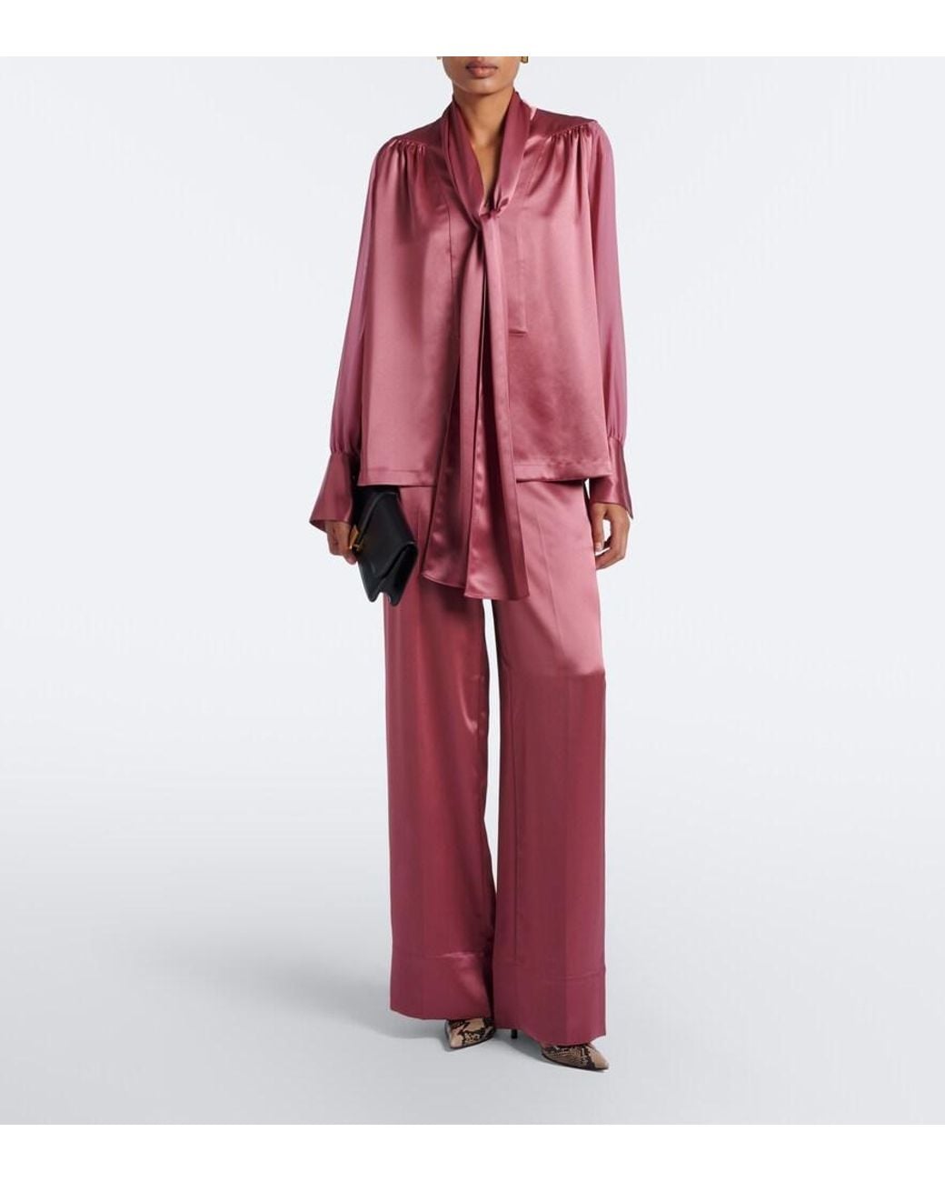 Joseph Red Paula Satin And Chiffon Blouse