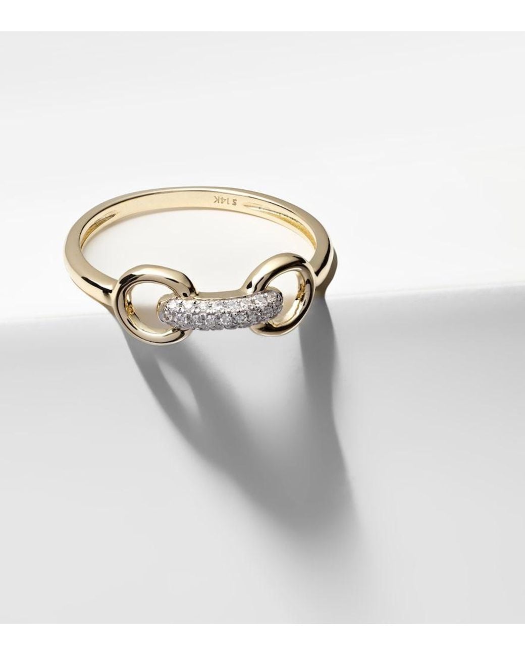 STONE AND STRAND White Bridle 14Kt Ring With Diamonds