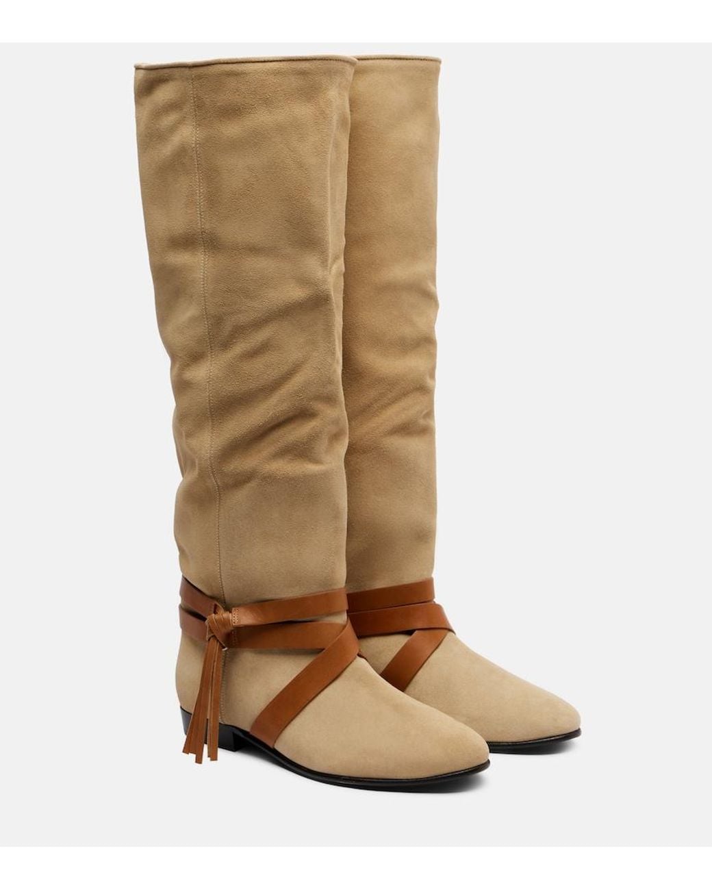 Isabel Marant Natural Silmon Leather-Trimmed Suede Knee-High Boots