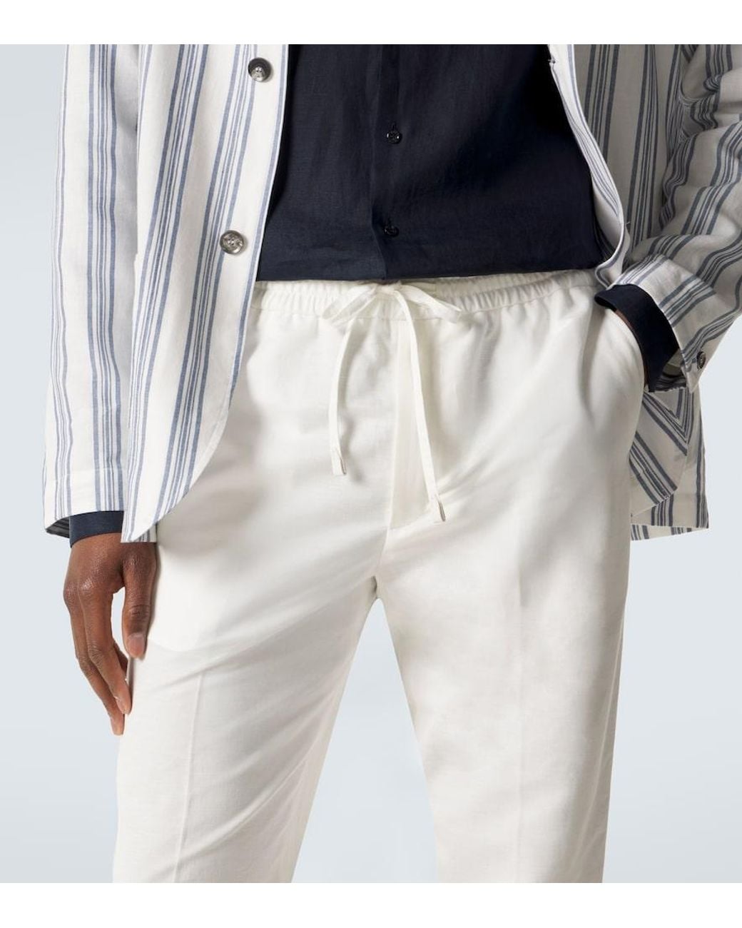 Brioni White Linen And Cotton Straight Pants for men
