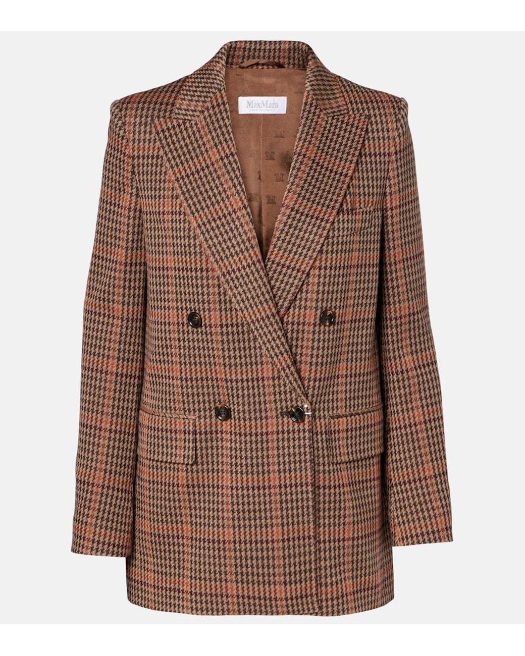 Max Mara Brown Guelfo Checked Wool And Cotton Blazer