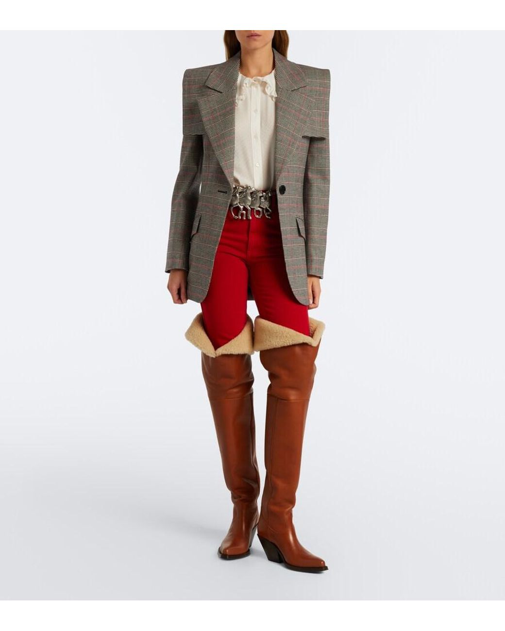 Chloé Gray Prince Of Wales Check Wool-Blend Jacket