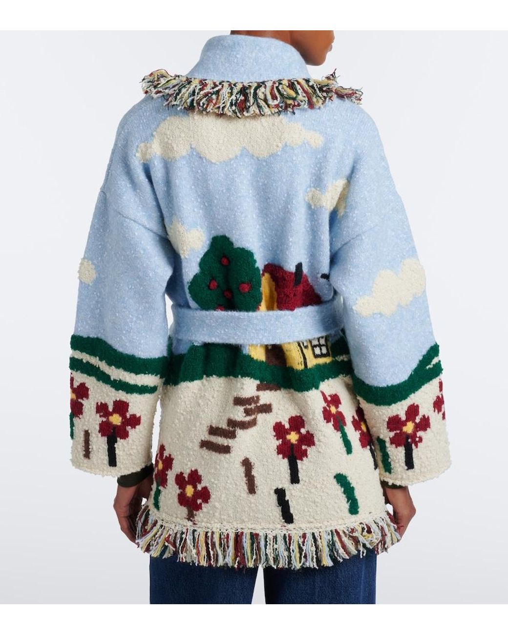 Alanui Blue Casa Intarsia Wool-Blend Cardigan