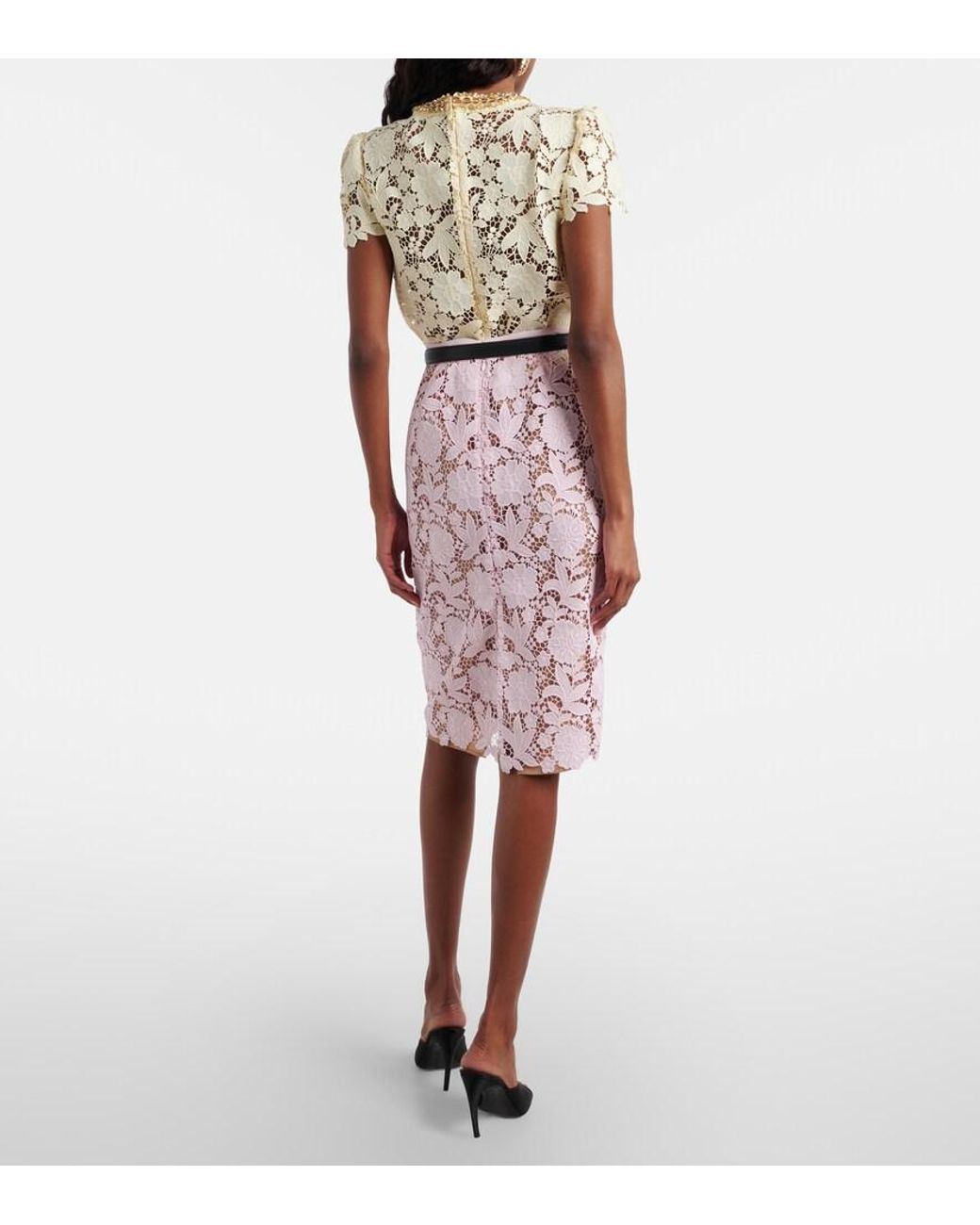 Self-Portrait Pink Lace Pencil Skirt