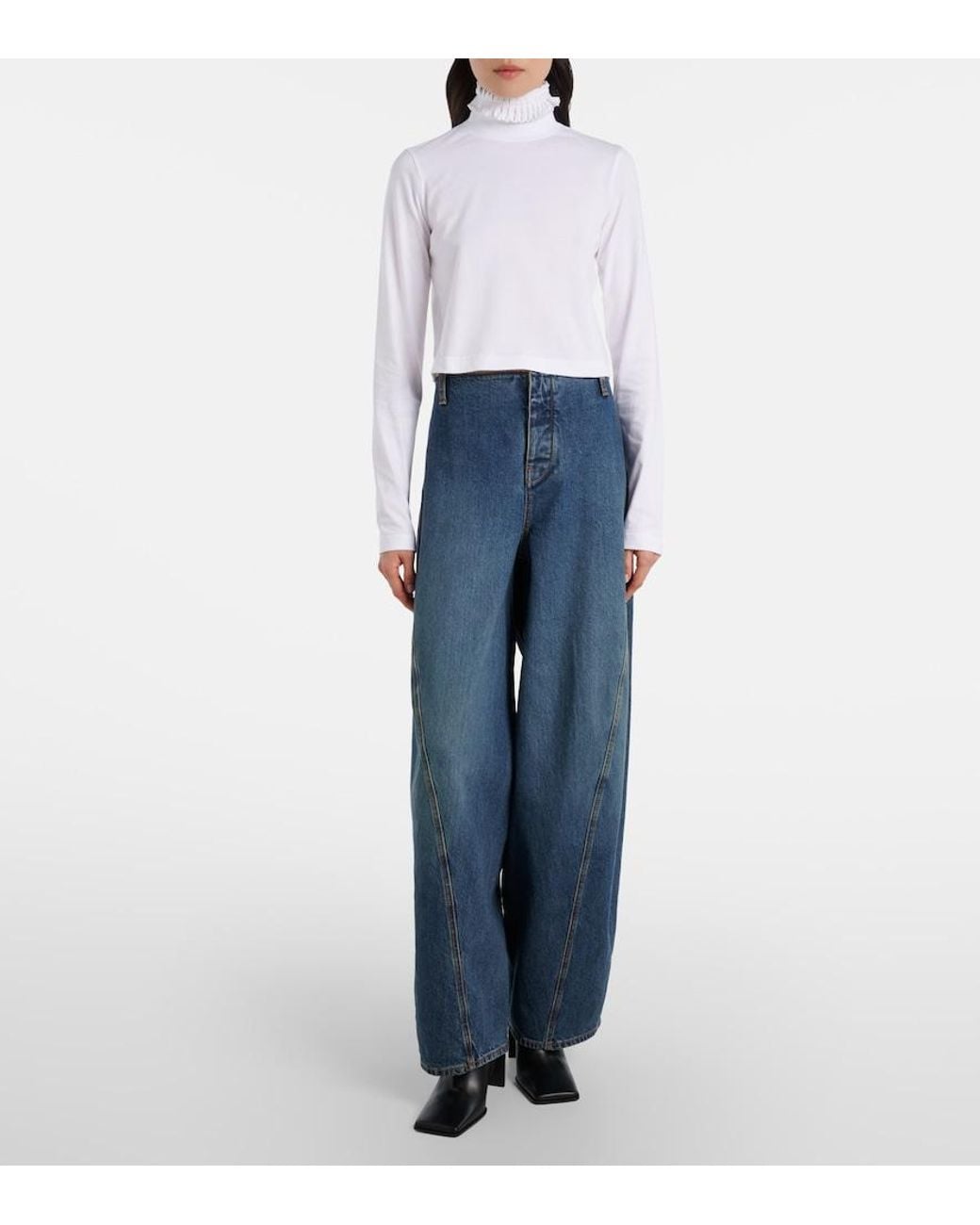 Alaïa White Cropped Turtleneck Cotton Jersey Top
