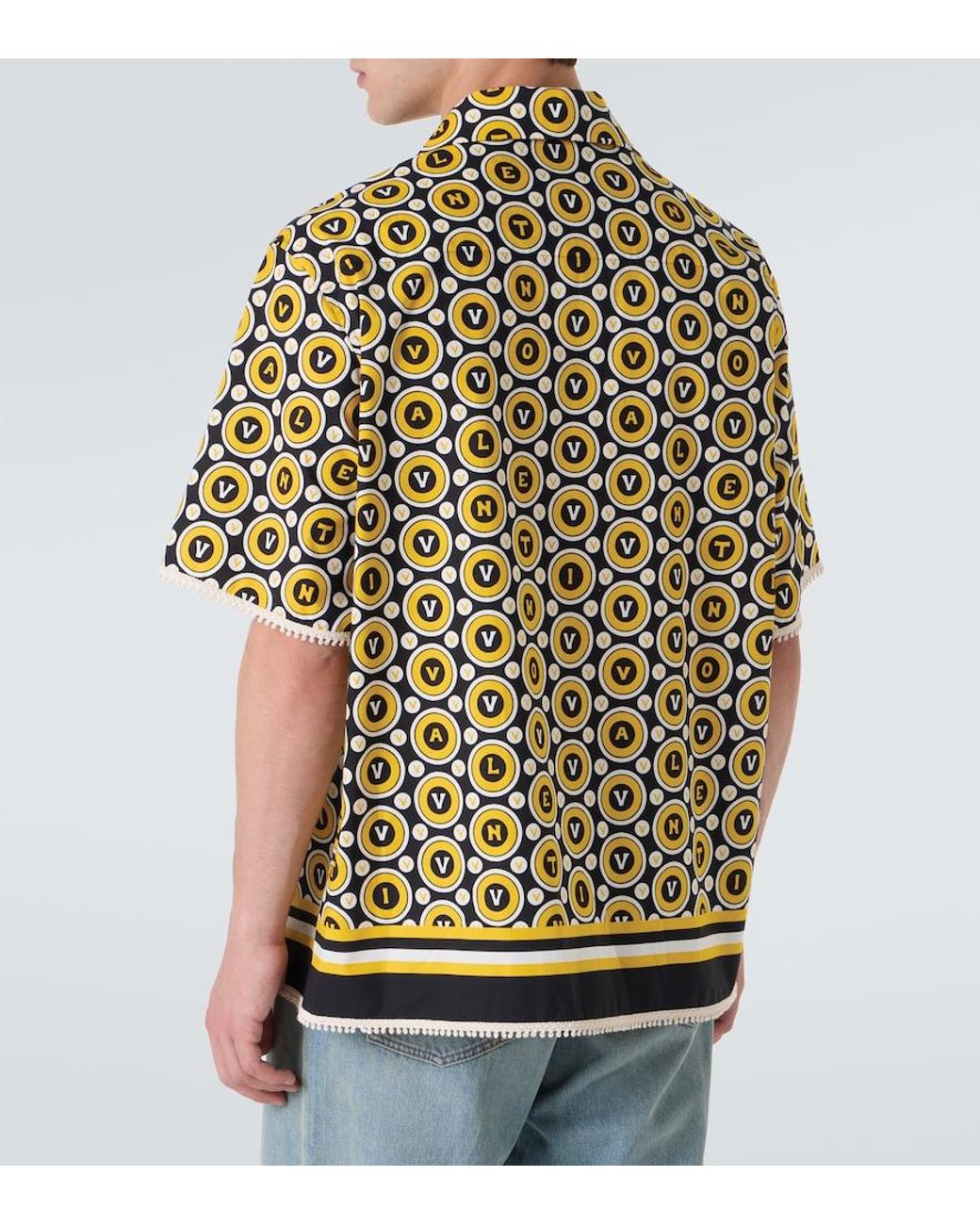Valentino Garavani Yellow Bulles Royales Cotton Poplin Bowling Shirt for men