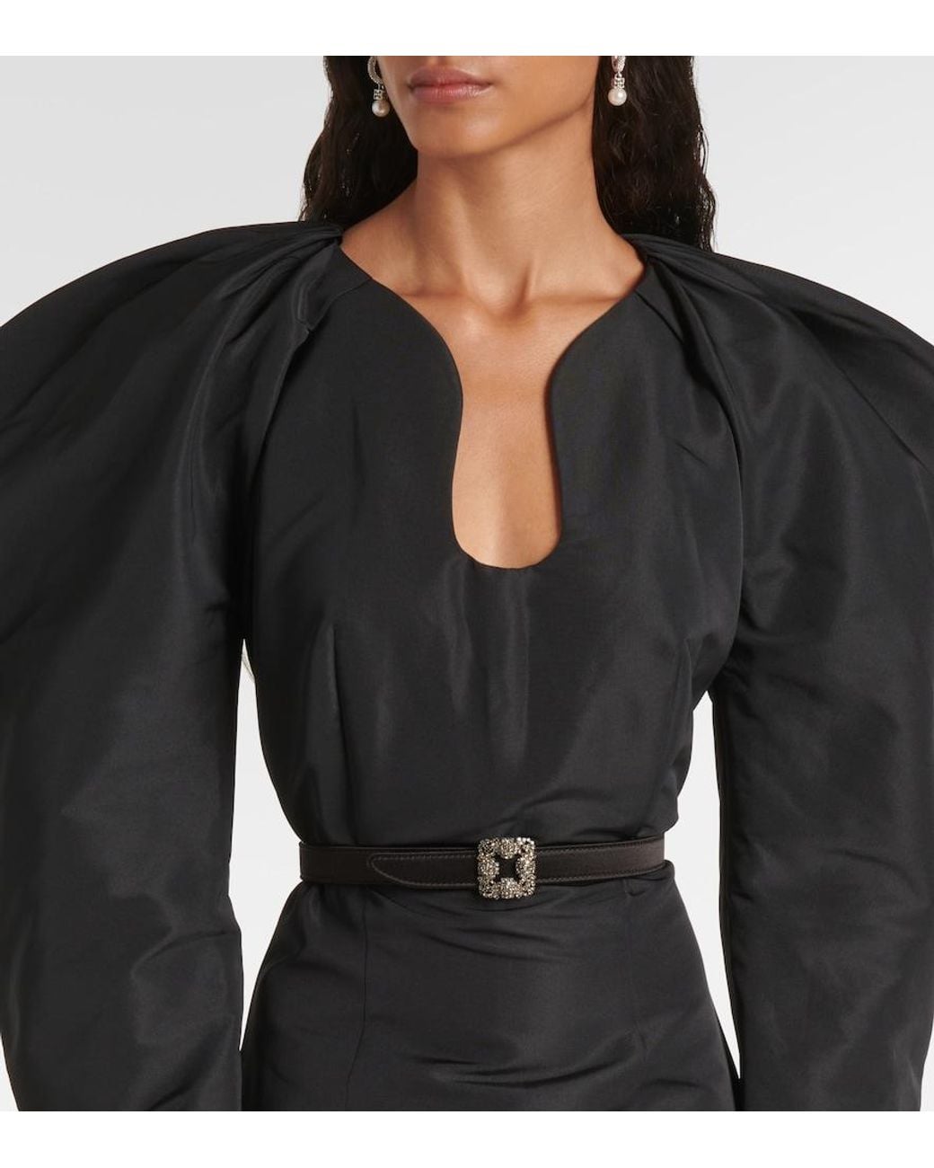 Manolo Blahnik Black Hangisi Embellished Satin Belt