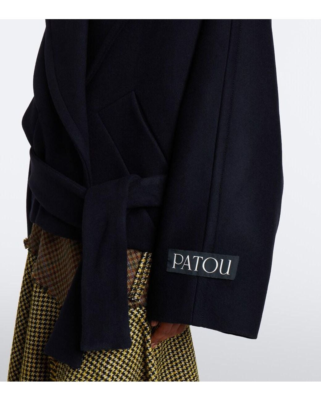 Patou Black Belted Wool And Silk Peacoat