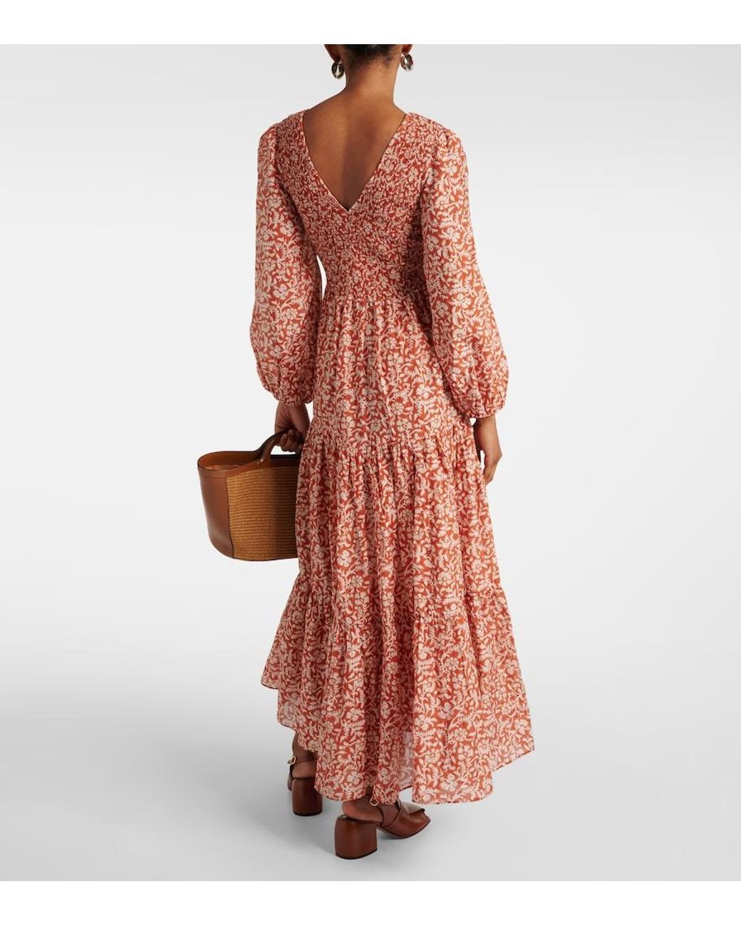 Rixo Orange Brooke Floral Cotton And Silk Midi Dress