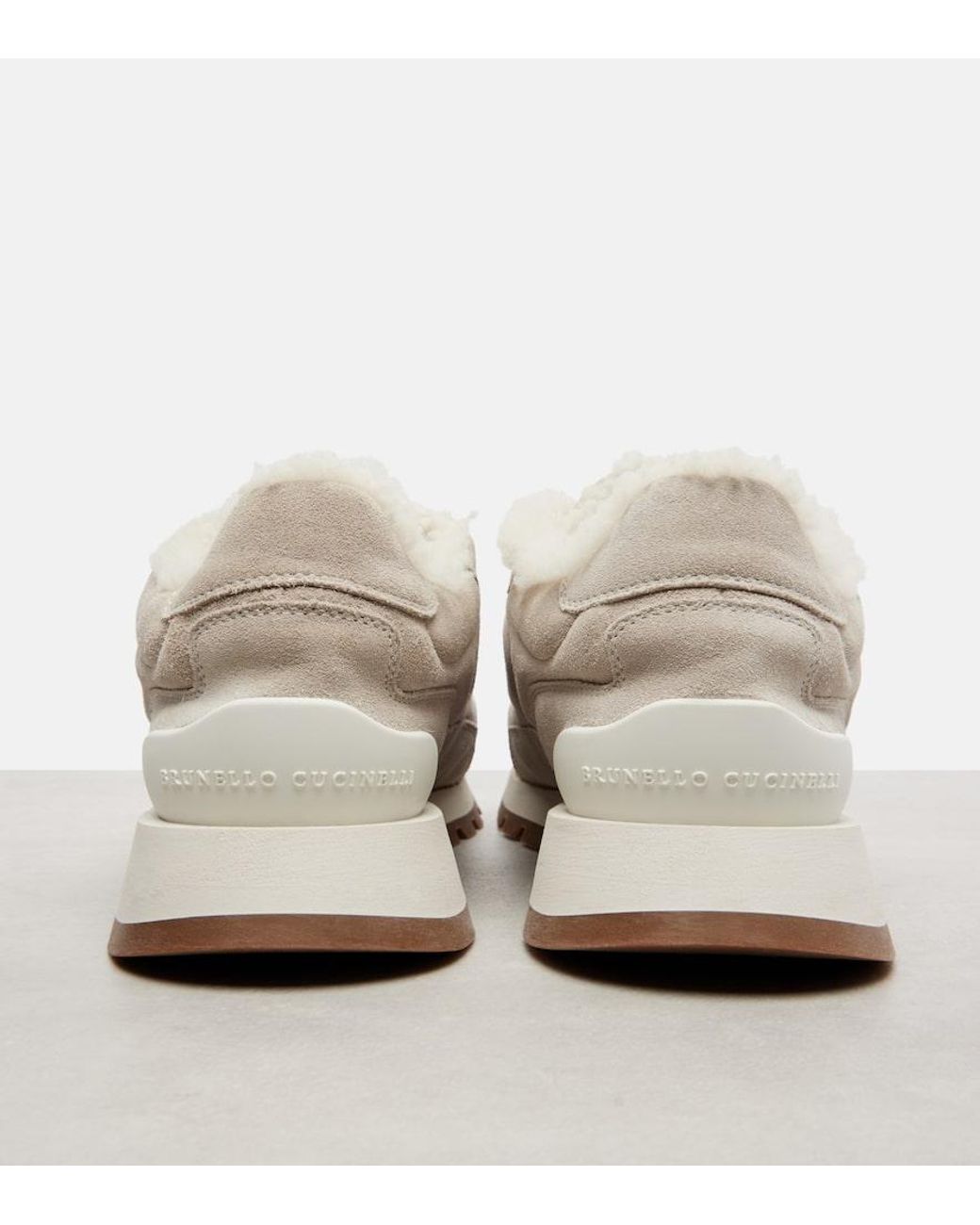 Brunello Cucinelli White Shearling-Lined Suede Low-Top Sneakers